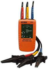 Extech - 3 Phase, 40 to 600 VAC, 2 to 400 Hz, 32 to 104°F, LED Display Phase Rotation Tester - 9V, Includes Alligator Clips, Test Leads, CAT III 600 V, CE, EN 61010-1 - Americas Industrial Supply