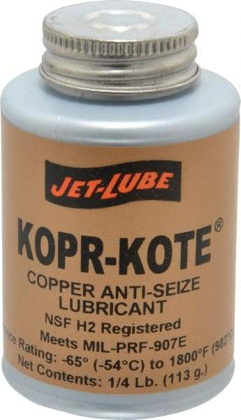 Jet-Lube - 0.25 Lb Can High Temperature Anti-Seize Lubricant - Copper/Graphite, -65 to 1,800°F, Copper/Bronze, Food Grade, Water Resistant - Americas Industrial Supply