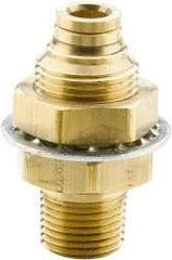 Parker - 1/2" Outside Diam, 1/2 NPTF, Brass Push-to-Connect Tube Male Bulkhead - 250 Max psi, Buna-N O-Ring, Tube to Male NPT - Americas Industrial Supply