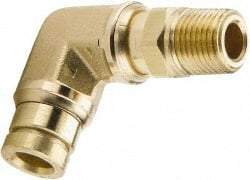 Parker - 5/8" Outside Diam, 1/2 NPTF, Brass Push-to-Connect Tube Male Swivel Elbow - 250 Max psi, Tube to Male NPT Connection, Buna-N O-Ring - Americas Industrial Supply