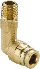 Parker - 3/8" Outside Diam, 1/2 NPTF, Brass Push-to-Connect Tube Male Elbow Long - 250 Max psi, Tube to Male NPT Connection, Buna-N O-Ring - Americas Industrial Supply