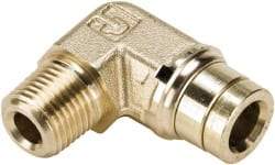 Parker - 1/2" Outside Diam, 1/4 NPTF, Brass Push-to-Connect Tube Male Elbow - 250 Max psi, Tube to Male NPT Connection, Buna-N O-Ring - Americas Industrial Supply