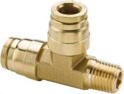 Parker - 5/32" Outside Diam, 1/8 NPT, Brass Push-to-Connect Tube Male Run Tee - 250 Max psi, Tube to Male NPT Connection, Buna-N O-Ring - Americas Industrial Supply