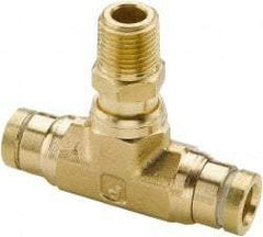 Parker - 1/2" Outside Diam, 3/8 NPT, Brass Push-to-Connect Tube Male Swivel Branch Tee - 250 Max psi, Tube to Male NPT Connection, Buna-N O-Ring - Americas Industrial Supply