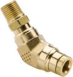 Parker - 1/2" Tube OD, 3/8 NPT Brass Push-to-Connect Tube Male Swivel 45° Elbow - 250 Max psi, Tube to Male NPT Connection, Buna-N O-Ring, -40 to 200°F Working Temp - Americas Industrial Supply