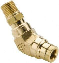 Parker - 1/2" Tube OD, 3/8 NPT Brass Push-to-Connect Tube Male Swivel 45° Elbow - 250 Max psi, Tube to Male NPT Connection, Buna-N O-Ring, -40 to 200°F Working Temp - Americas Industrial Supply