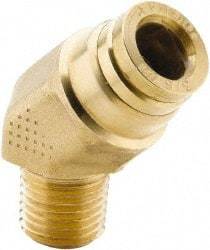 Parker - 5/8" Tube OD, 1/2 NPT Brass Push-to-Connect Tube Male 45° Elbow - 250 Max psi, Tube to Male NPT Connection, Buna-N O-Ring, -40 to 200°F Working Temp - Americas Industrial Supply