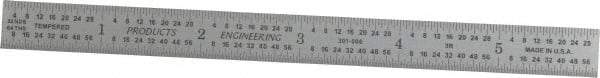 PEC Tools - 6" Long, 1/64, 1/50, 1/32, 1/10" Graduation, Flexible Steel Rule - 3R Graduation Style, 1/2" Wide, Silver, Satin Chrome Finish - Americas Industrial Supply
