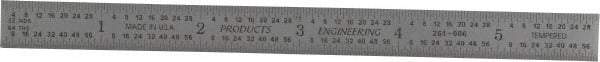 PEC Tools - 6" Long, 1/64, 1/32" and 0.5, 1mm Graduation, Flexible Steel Rule - English/Metric Graduation Style, 1/2" Wide, Silver, Satin Chrome Finish - Americas Industrial Supply