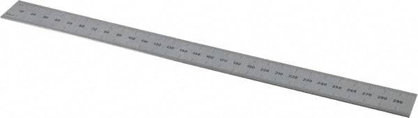 PEC Tools - 300mm Long, 0.5, 1mm Graduation, Rigid Steel Rule - Metric Graduation Style, 1" Wide, Silver, Satin Chrome Finish - Americas Industrial Supply
