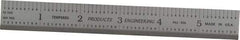 PEC Tools - 6" Long, 1/100, 1/10" and 0.5, 1mm Graduation, Rigid Steel Rule - Decimal/Metric Graduation Style, 3/4" Wide, Silver, Satin Chrome Finish - Americas Industrial Supply