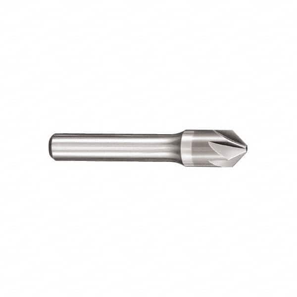 SGS - 1/8" Head Diam, 1/8" Shank Diam, 6 Flute 82° Solid Carbide Countersink - Bright Finish, 1-1/2" OAL, Single End, Straight Shank, Right Hand Cut - Americas Industrial Supply