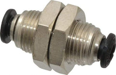Alpha Technologies - 4mm Outside Diam, Nickel Plated Brass Push-to-Connect Tube Bulkhead Union - 250 Max psi, Tube to Tube Connection, Buna O-Ring - Americas Industrial Supply