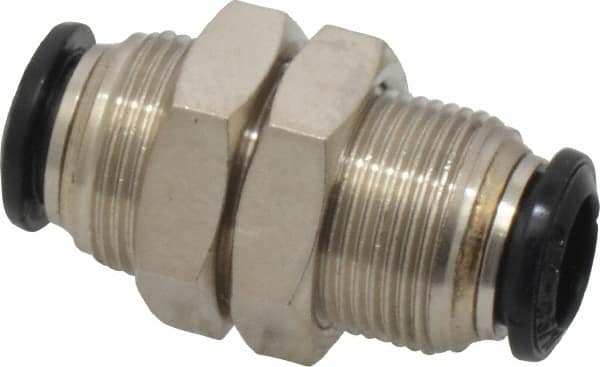 Alpha Technologies - 8mm Outside Diam, Nickel Plated Brass Push-to-Connect Tube Bulkhead Union - 250 Max psi, Tube to Tube Connection, Buna O-Ring - Americas Industrial Supply