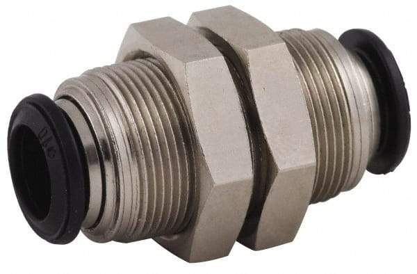 Alpha Technologies - 5mm Outside Diam, Nickel Plated Brass Push-to-Connect Tube Bulkhead Union - 250 Max psi, Tube to Tube Connection, Buna O-Ring - Americas Industrial Supply