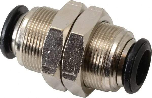 Alpha Technologies - 10mm Outside Diam, Nickel Plated Brass Push-to-Connect Tube Bulkhead Union - 250 Max psi, Tube to Tube Connection, Buna O-Ring - Americas Industrial Supply