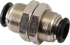 Alpha Technologies - 10mm Outside Diam, Nickel Plated Brass Push-to-Connect Tube Bulkhead Union - 250 Max psi, Tube to Tube Connection, Buna O-Ring - Americas Industrial Supply