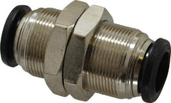 Alpha Technologies - 12mm Outside Diam, Nickel Plated Brass Push-to-Connect Tube Bulkhead Union - 250 Max psi, Tube to Tube Connection, Buna O-Ring - Americas Industrial Supply