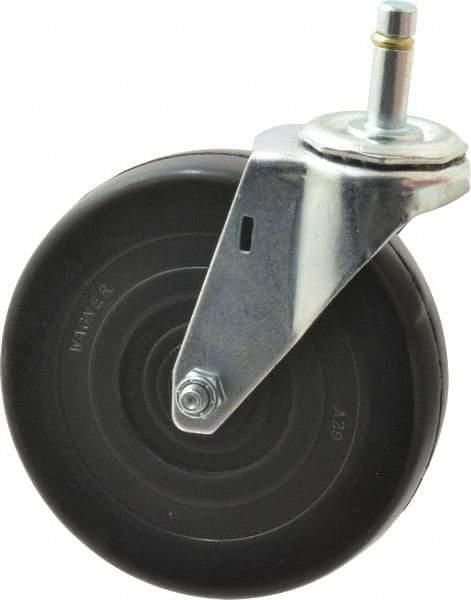 E.R. Wagner - 5" Diam x 1-1/4" Wide x 5-1/2" OAH Stem Mount Swivel Caster - Soft Rubber, 190 Lb Capacity, Delrin Bearing, 4 x 4-1/2" Plate, 7/16 x 1-3/8" Friction Stem - Americas Industrial Supply