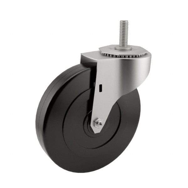 E.R. Wagner - 5" Diam x 1-1/4" Wide x 5-1/2" OAH Stem Mount Swivel Caster - Soft Rubber, 190 Lb Capacity, Delrin Bearing, 3/8-16 x 1" Threaded Stem - Americas Industrial Supply