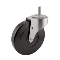 E.R. Wagner - 5" Diam x 1-1/4" Wide x 5-1/2" OAH Stem Mount Swivel Caster - Soft Rubber, 190 Lb Capacity, Delrin Bearing, 3/8-16 x 1" Threaded Stem - Americas Industrial Supply