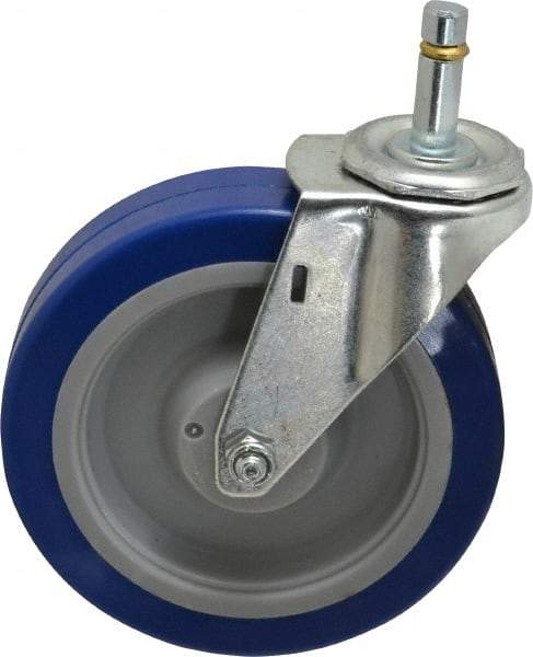 E.R. Wagner - 5" Diam x 1-1/4" Wide x 5-1/2" OAH Stem Mount Swivel Caster - Polyurethane, 280 Lb Capacity, Delrin Bearing, 7/16 x 1-3/8" Friction Stem - Americas Industrial Supply