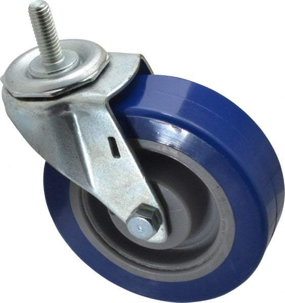 E.R. Wagner - 4" Diam x 1-1/4" Wide x 4-1/2" OAH Stem Mount Swivel Caster - Polyurethane, 275 Lb Capacity, Delrin Bearing, 3/8-16 x 1" Threaded Stem - Americas Industrial Supply