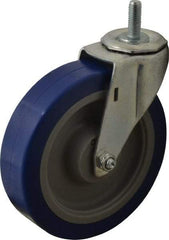 E.R. Wagner - 5" Diam x 1-1/4" Wide x 5-1/2" OAH Stem Mount Swivel Caster - Polyurethane, 280 Lb Capacity, Delrin Bearing, 3/8-16 x 1" Threaded Stem - Americas Industrial Supply