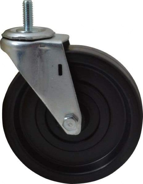 E.R. Wagner - 5" Diam x 1-1/4" Wide x 5-1/2" OAH Stem Mount Swivel Caster - Polyolefin, 280 Lb Capacity, Plain Bearing, 3/8-16 x 1" Threaded Stem - Americas Industrial Supply
