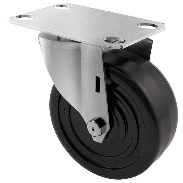 E.R. Wagner - 4" Diam x 1-1/4" Wide x 4-11/16" OAH Top Plate Mount Swivel Caster - Soft Rubber, 165 Lb Capacity, Delrin Bearing, 2-3/4 x 3-3/4" Plate - Americas Industrial Supply