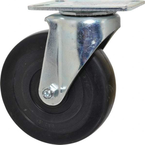 E.R. Wagner - 5" Diam x 1-3/8" Wide x 6-1/16" OAH Top Plate Mount Swivel Caster - Soft Rubber, 240 Lb Capacity, Delrin Bearing, 3-1/8 x 4-1/8" Plate - Americas Industrial Supply
