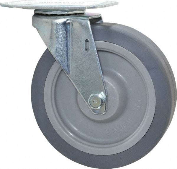 E.R. Wagner - 5" Diam x 1-1/4" Wide x 5-5/8" OAH Top Plate Mount Swivel Caster - TPR, 190 Lb Capacity, Delrin Bearing, 2-3/4 x 3-3/4" Plate - Americas Industrial Supply