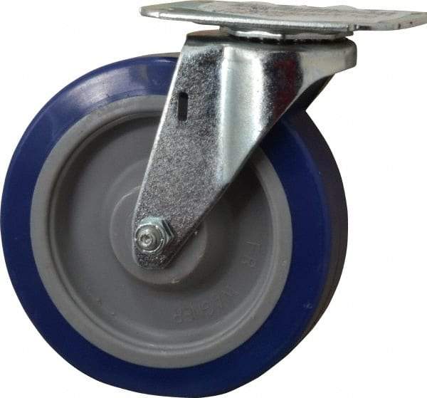 E.R. Wagner - 5" Diam x 1-1/4" Wide x 5-5/8" OAH Top Plate Mount Swivel Caster - Polyurethane, 280 Lb Capacity, Delrin Bearing, 2-3/4 x 3-3/4" Plate - Americas Industrial Supply