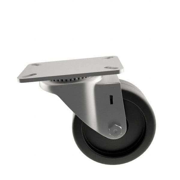 E.R. Wagner - 3" Diam x 1-1/4" Wide x 3-3/4" OAH Top Plate Mount Swivel Caster - Polyolefin, 210 Lb Capacity, Plain Bearing, 2-3/4 x 3-3/4" Plate - Americas Industrial Supply