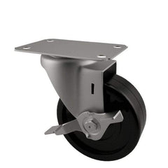 E.R. Wagner - 3" Diam x 1-1/4" Wide x 3-3/4" OAH Top Plate Mount Swivel Caster with Brake - Soft Rubber, 125 Lb Capacity, Delrin Bearing, 2-3/4 x 3-3/4" Plate - Americas Industrial Supply
