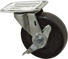 E.R. Wagner - 4" Diam x 1-1/4" Wide x 4-11/16" OAH Top Plate Mount Swivel Caster with Brake - Soft Rubber, 165 Lb Capacity, Delrin Bearing, 2-3/4 x 3-3/4" Plate - Americas Industrial Supply
