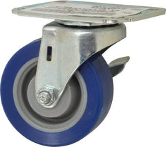 E.R. Wagner - 3" Diam x 1-1/4" Wide x 3-3/4" OAH Top Plate Mount Swivel Caster with Brake - Polyurethane, 210 Lb Capacity, Delrin Bearing, 2-3/4 x 3-3/4" Plate - Americas Industrial Supply
