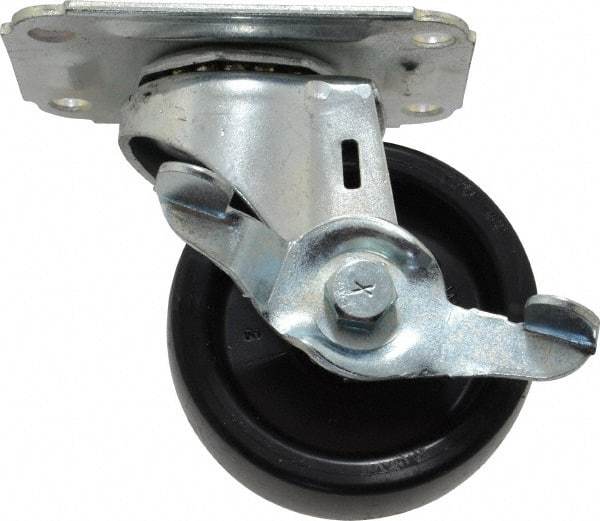 E.R. Wagner - 3" Diam x 1-1/4" Wide x 3-3/4" OAH Top Plate Mount Swivel Caster with Brake - Polyolefin, 210 Lb Capacity, Plain Bearing, 2-3/4 x 3-3/4" Plate - Americas Industrial Supply