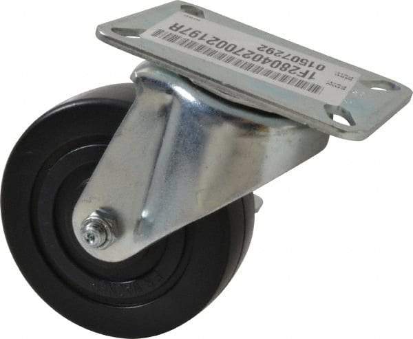 E.R. Wagner - 4" Diam x 1-3/8" Wide x 5-1/16" OAH Top Plate Mount Swivel Caster with Brake - Polyolefin, 300 Lb Capacity, Plain Bearing, 3-1/8 x 4-1/8" Plate - Americas Industrial Supply