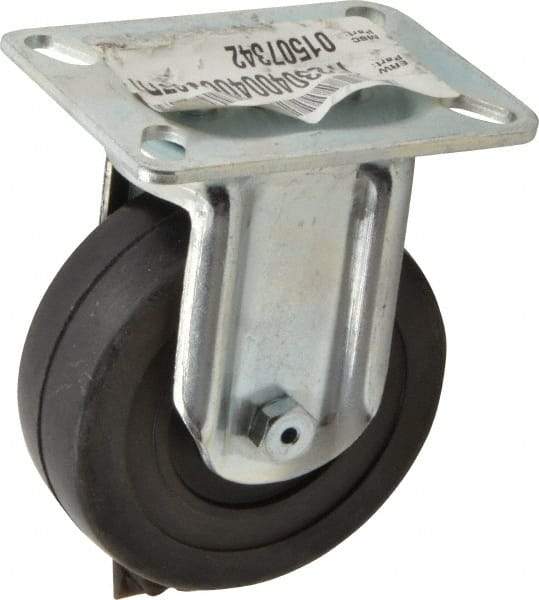 E.R. Wagner - 4" Diam x 1-3/8" Wide x 5-1/16" OAH Top Plate Mount Rigid Caster - Soft Rubber, 200 Lb Capacity, Delrin Bearing, 3-1/8 x 4-1/8" Plate - Americas Industrial Supply