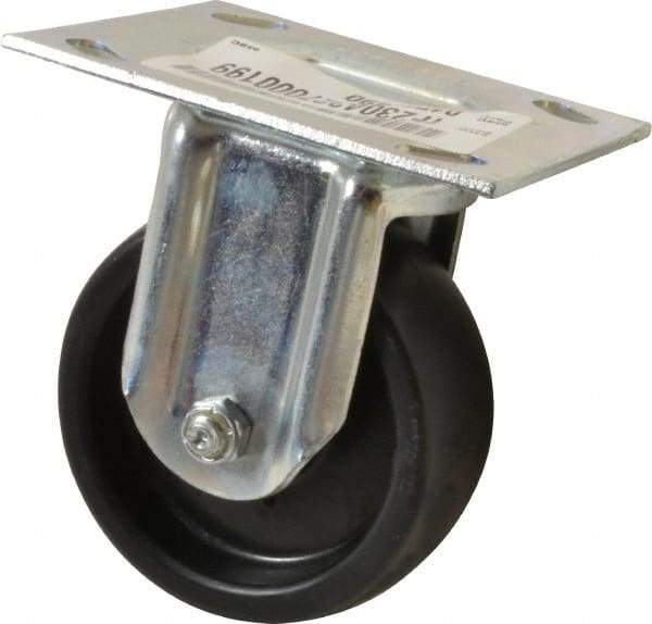 E.R. Wagner - 4" Diam x 1-3/8" Wide x 5-1/16" OAH Top Plate Mount Rigid Caster - Polyolefin, 300 Lb Capacity, Roller Bearing, 3-3/4 x 4-5/8" Plate - Americas Industrial Supply