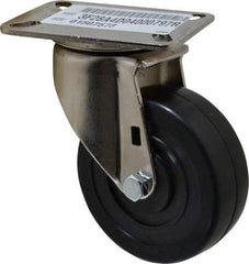 E.R. Wagner - 4" Diam x 1-3/8" Wide x 5-3/8" OAH Top Plate Mount Swivel Caster - Soft Rubber, 200 Lb Capacity, Delrin Bearing, 3-1/8 x 4-1/8" Plate - Americas Industrial Supply