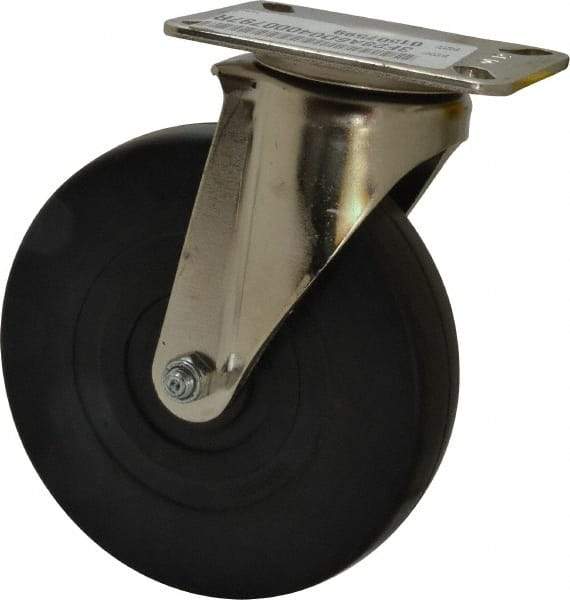 E.R. Wagner - 6" Diam x 1-3/8" Wide x 7-3/8" OAH Top Plate Mount Swivel Caster - Soft Rubber, 280 Lb Capacity, Delrin Bearing, 3-1/8 x 4-1/8" Plate - Americas Industrial Supply