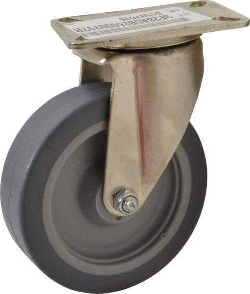 E.R. Wagner - 5" Diam x 1-1/2" Wide x 6-3/8" OAH Top Plate Mount Swivel Caster - TPR, 240 Lb Capacity, Delrin Bearing, 3-1/8 x 4-1/8" Plate - Americas Industrial Supply