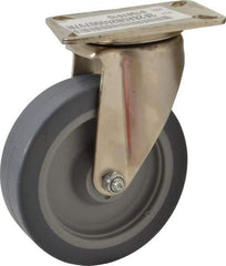 E.R. Wagner - 5" Diam x 1-1/2" Wide x 6-3/8" OAH Top Plate Mount Swivel Caster - TPR, 240 Lb Capacity, Delrin Bearing, 3-1/8 x 4-1/8" Plate - Americas Industrial Supply
