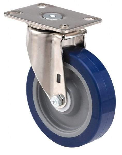 E.R. Wagner - 5" Diam x 1-3/8" Wide x 6-3/8" OAH Top Plate Mount Swivel Caster - Polyolefin, 450 Lb Capacity, Delrin Bearing, 3-1/8 x 4-1/8" Plate - Americas Industrial Supply