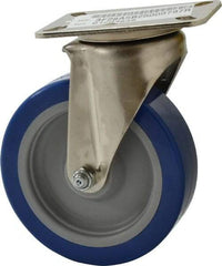 E.R. Wagner - 5" Diam x 1-1/2" Wide x 6-3/8" OAH Top Plate Mount Swivel Caster - Polyurethane, 450 Lb Capacity, Delrin Bearing, 3-1/8 x 4-1/8" Plate - Americas Industrial Supply