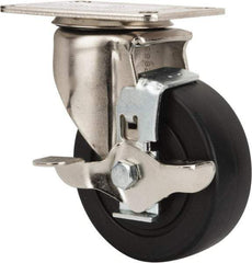 E.R. Wagner - 4" Diam x 1-1/2" Wide x 5-3/8" OAH Top Plate Mount Swivel Caster with Brake - Polyolefin, 375 Lb Capacity, Delrin Bearing, 3-1/8 x 4-1/8" Plate - Americas Industrial Supply
