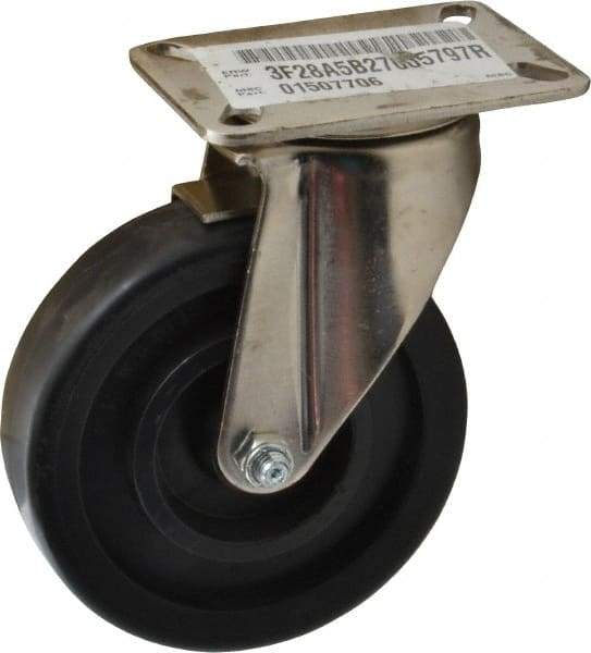 E.R. Wagner - 5" Diam x 1-3/8" Wide x 6-3/8" OAH Top Plate Mount Swivel Caster with Brake - Polyolefin, 450 Lb Capacity, Delrin Bearing, 3-1/8 x 4-1/8" Plate - Americas Industrial Supply