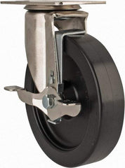 E.R. Wagner - 6" Diam x 1-3/8" Wide x 7-3/8" OAH Top Plate Mount Swivel Caster with Brake - Polyolefin, 450 Lb Capacity, Delrin Bearing, 3-1/8 x 4-1/8" Plate - Americas Industrial Supply